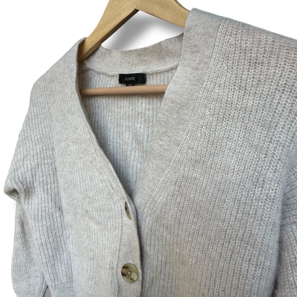 J Crew Alpaca Wool Ribbed Cropped V Neck Cardigan Sweater Blend Stone Beige XS - Picture 3 of 8